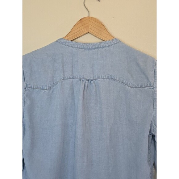 Massimo Dutti Size 4 Blue Soft Denim Button Up Blouse Collarless Chambray - Picture 8 of 12